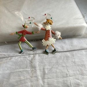 Christmas ornament. Two ice skaters.  Metal.